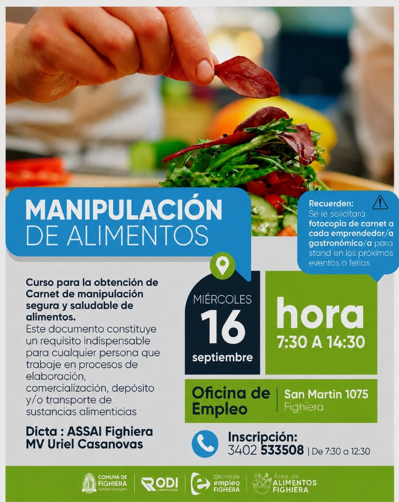 Flyer Oficial: Curso de Manipulación de Alimentos Fighiera
